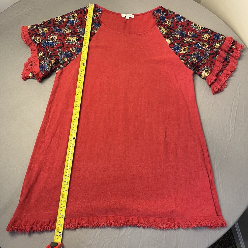 Umgee U.S.A. Women's Dress XL Red Floral Print Short Layered Sleeve Boho - Picture 7 of 11